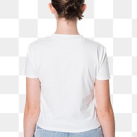 Png teen girl mockup in white tee basic youth apparel shoot rear view