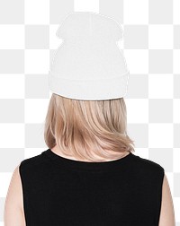 Png white beanie mockup winter apparel shoot rear view