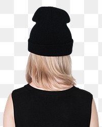 Png black beanie mockup winter apparel shoot rear view