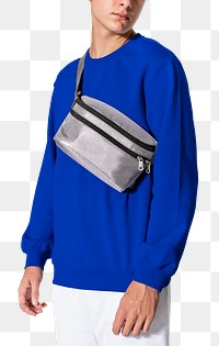 Png metallic gray belt bag mockup streetwear shoot