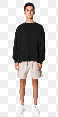 Png teenage boy mockup in black sweater apparel shoot