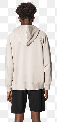 Png beige hoodie mockup for winter youth apparel shoot rear view