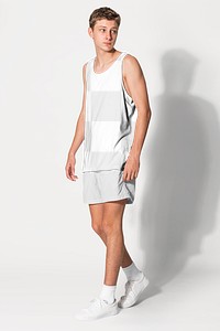 Png tank top mockup and white shorts teenage summer apparel shoot