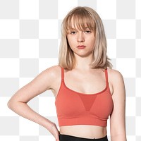 Png girls’ sports bra mockup red activewear photoshoot