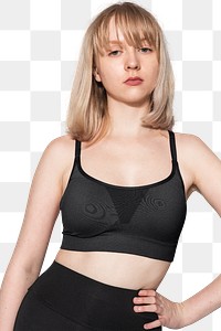 Png girls&rsquo; sports bra mockup black activewear photoshoot
