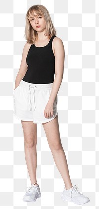 Png sporty blonde girl mockup in gym clothes for sportswear shoot