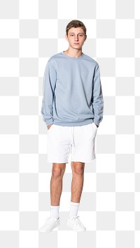 Png teenage boy mockup in blue sweater apparel shoot