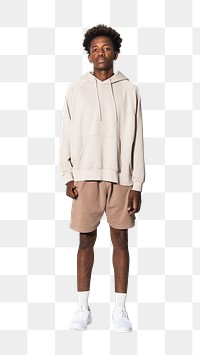 Png beige hoodie mockup youth apparel studio shoot