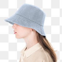 Png girl mockup with blue bucket hat basic teenage apparel shoot