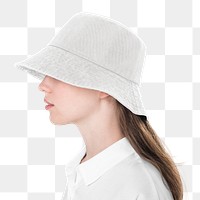 Png girl mockup with white bucket hat basic teen&rsquo;s apparel shoot