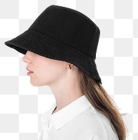 Png girl mockup with black bucket hat basic youth apparel shoot