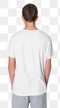 Png teen boy mockup in white tee basic youth apparel shoot rear view