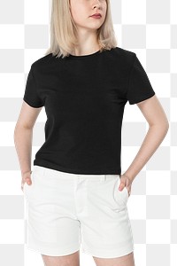 Png teen girl mockup in black tee basic youth apparel shoot