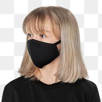 Png girl mockup in black face mask the new normal fashion shoot