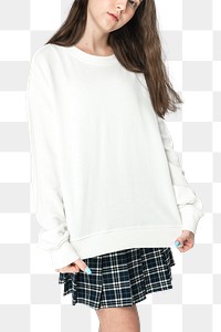 Png teenage girl mockup in white sweater apparel shoot