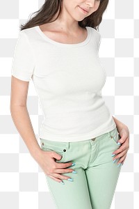 Png teen girl mockup in white tee basic youth apparel shoot