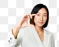 Asian businesswoman png mockup touching virtual screen