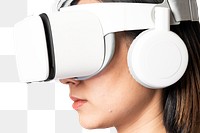 Woman with png VR headset mockup