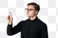 Man pointing out finger png mockup