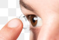 Man png mockup applying smart contact lens biometric technology