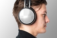 Wireless headphones png mockup on a man