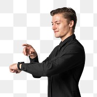 Businessman using smartwatch png mockup wearable gadget