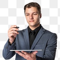 Businessman holding digital tablet png invisible screen