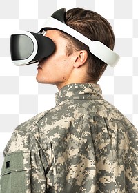 Military officer in VR headset png mockup simulation training military technology
