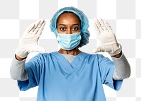 Medical professional png mockup in medical uniform working in VR screen