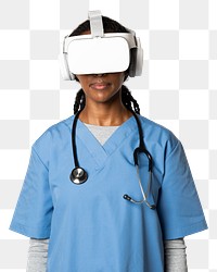 Doctor in VR glasses png mockup with medical uniform