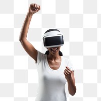 Woman with VR headset png cheering with excitement