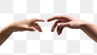 Human hands reaching for each other png mockup