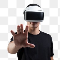 Man wearing VR headset png mockup having virtual reality experience