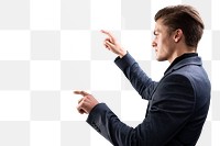 Businessman’s hand png mockup scanning fingerprint on a transparent screen