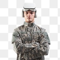 Military officer in VR headset png mockup
