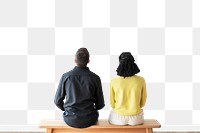 Couple sitting on a bench png rear view