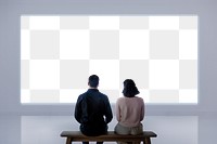 Couple with png projector transparent wall rear view