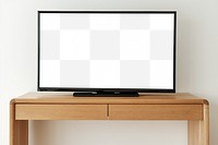 Smart TV png screen mockup on a wooden table
