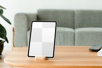 Digital tablet png screen mockup on a wooden table