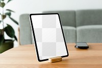Digital tablet png screen mockup on a wooden table