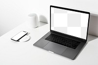 Laptop png screen mockup on a white table