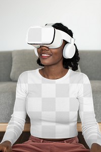 VR and shirt png mockup on a woman