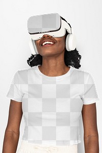 VR and shirt png mockup on a woman