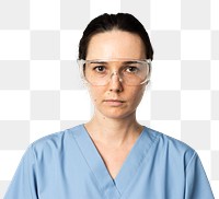 Doctor with transparent glasses png mockup in blue medical uniform