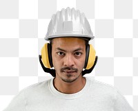 Civil engineer png mockup with hard hat and earmuff
