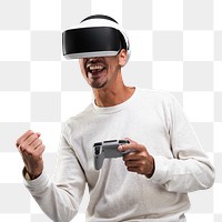 Man wearing virtual reality headset png playing video game
