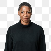 African American woman png mockup in black long sleeve tee portrait