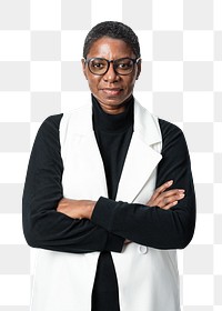 African American woman png mockup in beige suit portrait
