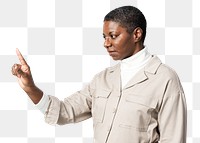 Woman pointing out png index finger