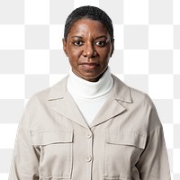 African American woman png mockup in beige shirt portrait
